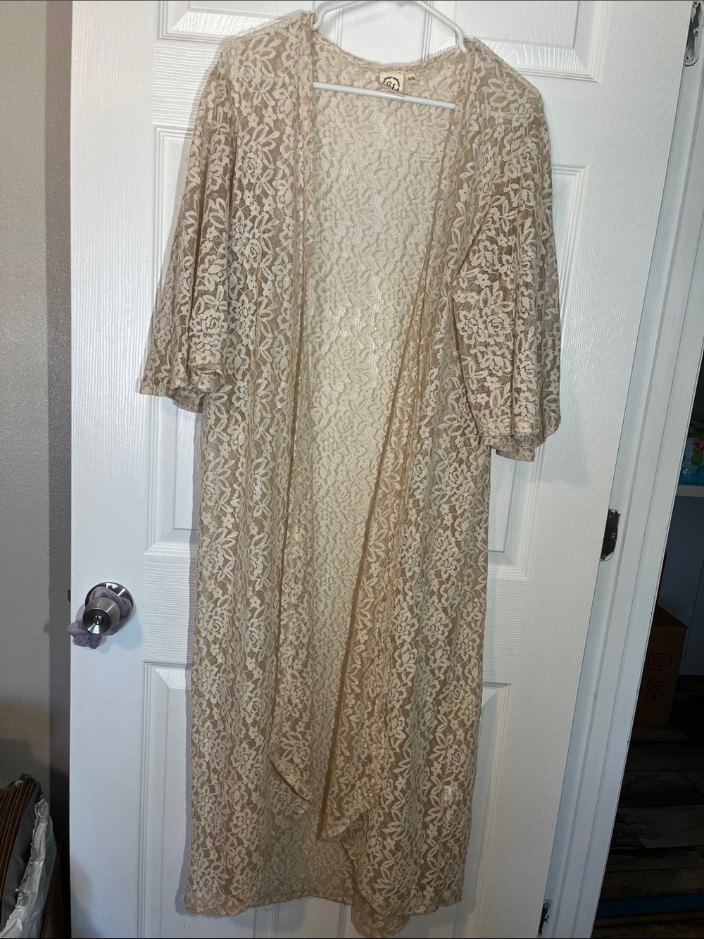 Beige Lace Duster Cover-Up — Lightweight Layering